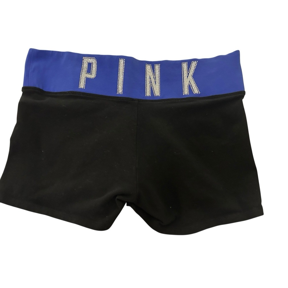 Y2K Victoria Secret PINK Silver Bling Yoga Shorts Blue Black Leopard Inside Yoga